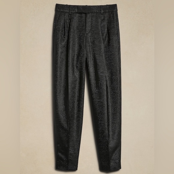 NWT! Banana Republic Black Stripe Luci Slim Lurex Pinstripe Pant - Picture 4 of 5